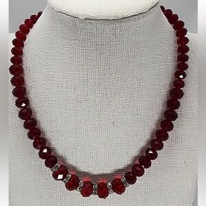 Vintage 2028 Dark Red Crystal with Rhinestones Necklace